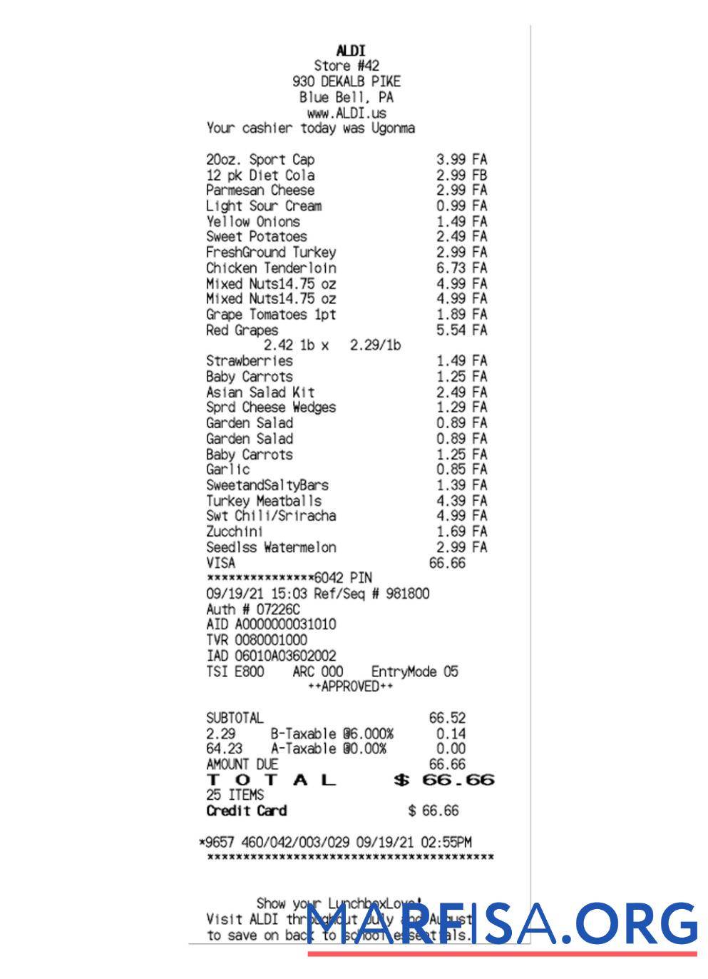 Blank ALDI STORE receipt template